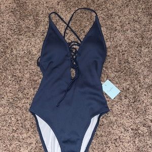 Navy ribbed Cupshe one-piece